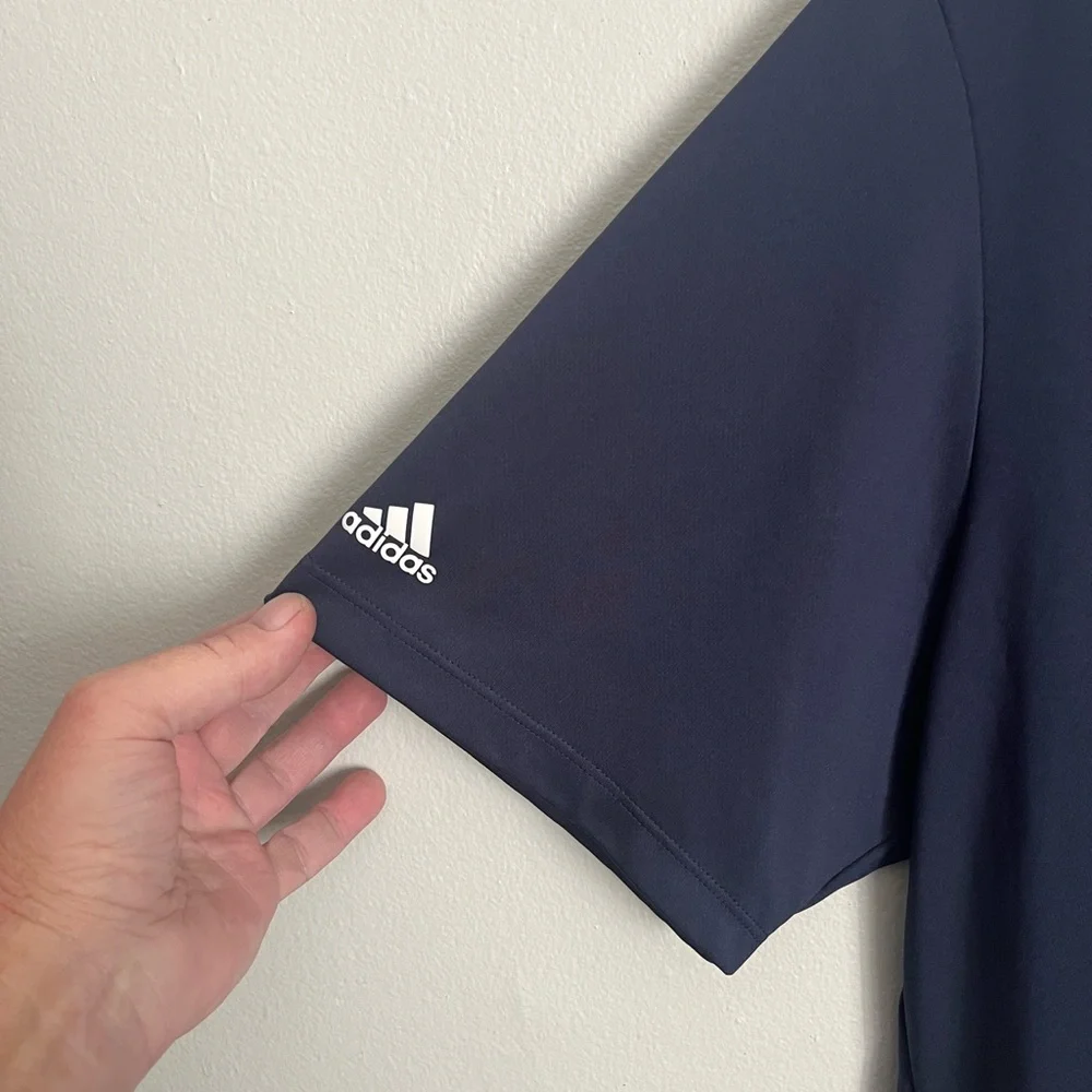 -Adidas Polo Shirt Men Blue 2XL Short Sleeve Logo On Sleeve Casual Wicking